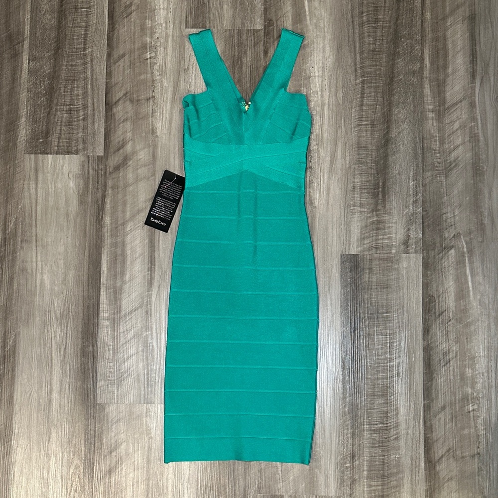 bebe V-Neck Double Bandage Mini Dress - XS